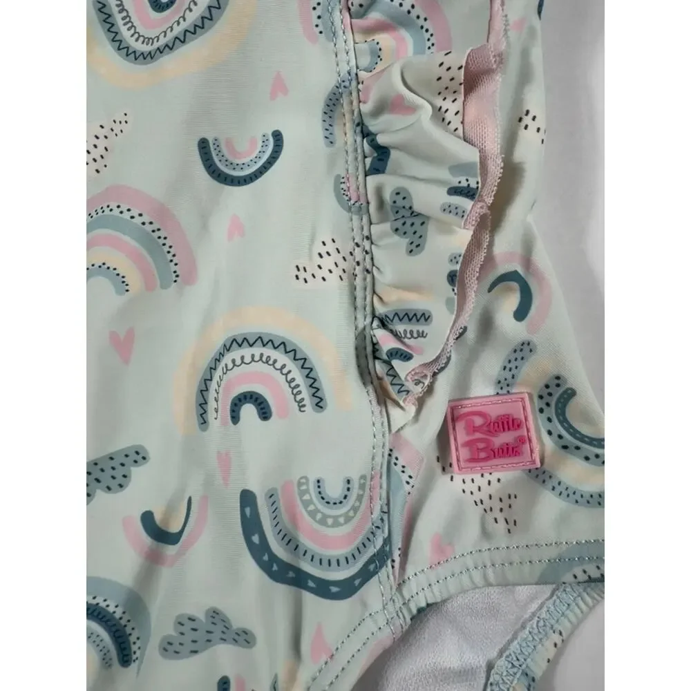 RuffleButts Rainbow Print Ruffle One-Piece Swimsuit size 4